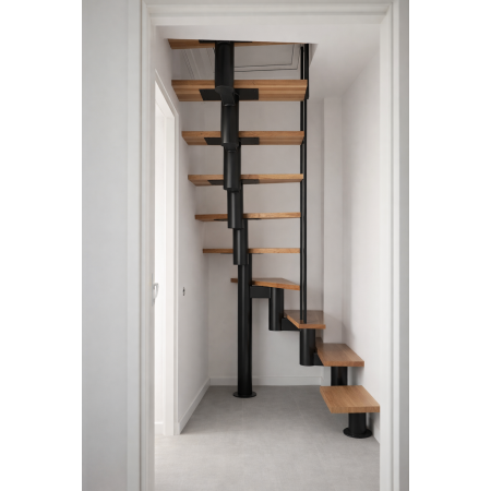 Лестница металлическая с деревянными ступенями для компактных пространств A-54